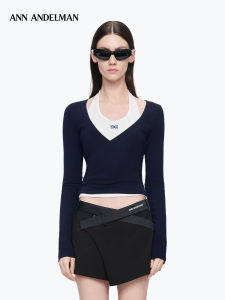 ANN ANDELMAN | Slim Waist Long Sleeve T-Shirt Turtle Neck Fake Two-Piece Top