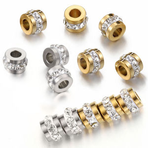 10pcs Gold Color Stainless Steel Rhinestone Beads 5x7mm Spacer Loose Bead Charm for DIY Jewelry Making Bracelet Necklace Finding