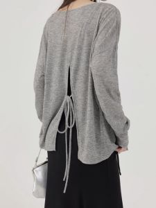 เสื้อคาร์ดิแกนถักผ้าไหมสีเทา แขนยาว ป้องกันแสงแดด สำหรับผู้หญิง เสื้อคลุมยาวปานกลาง ใส่กับชุดเดรส ฤดูใบไม้ผลิและฤดูใบไม้ร่วง