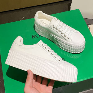 Womens Thick Bottom Cookie Shoes Winter New Style Versatile Genuine Leather White Sneakers Heightening Platform Sport Casual Board Shoes
