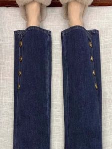 WANGGONGZHU | Womens Flared Jeans High Waist Straight Leg Thickened Fleece Elastic Large Size Fashionable Autumn Winter New Arrival