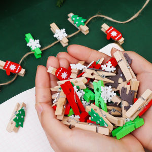 10 cái giáng sinh Kẹp Gỗ Santa Claus bông tuyết hoa giấy rải bàn Sticker Cây giáng sinh kẹp ảnh phim hoạt hình thủ công mỹ nghệ