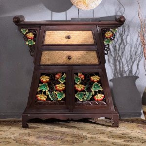 เอเชียตะวันออกเฉียงใต้ลมไม้เนื้อแข็งรับประทานอาหารข้างตู้บ้านหวายสานตู้น้ำชาห้องนั่งเล่นวินเทจติดกับผนังตู้เก็บของ