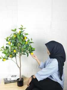 Azgalery PBP171: Tanaman Hias Plastik Pot Daun Pohon Lemon