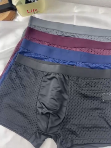 [26-120KG] 4Pcs Set Mens Underwear Mens Boxer Shorts Ice Silk Material Size L-6XL Spandex Sports Mesh Design