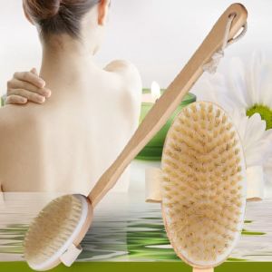 1Pc Bàn Chải Tắm Bằng Gỗ Có Tay Cầm Dài Có Thể Tháo Rời Công Cụ Massage Tẩy Tế Bào Chết Cho Phòng Tắm Phía Sau