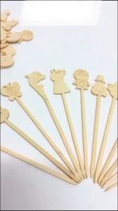 50pcs Tusuk Bambu Dessert 12cm Tusukan Buah Panjang Sekali Pakai Tusukan Sate Buah Karakter Lucu