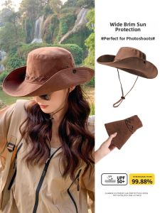 XINGGONGGUAN | Retro American Western Cowboy Hat Womens Outdoor Summer Mountain Climbing Large Brim Sunshade Hat Sun Protection Fisherman Hat