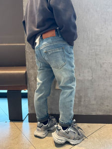 Slim Fit Fleece Lined Denim Pants for Boys Childrens Winter Long Trousers Comfortable Elastic Waist mid Washed Jeans for Kids