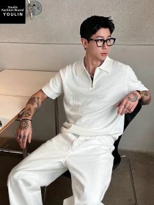 YOULIN | Old Money Style White Summer Texture Polo Shirt