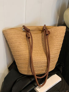 French Style Straw Woven Large Capacity Shoulder Bag for Women Summer 2025 Beach Vacation Casual Handbag Tote Bag