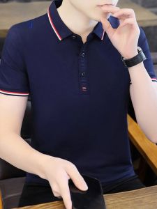 ROMON | เสื้อยืดคอโปโลผู้ชายฤดูร้อน แขนสั้น บาง ผ้าไหมน้ำแข็ง ปกเสื้อ ลำลอง สำหรับธุรกิจ แฟชั่น เสื้อผ้าชาย คอกลม ทรงหลวม