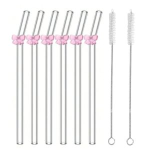 1/6PCS Cute Cartoon Pink Bowknot Glass StrawBent Reusable Glass Straw SmoothieMilkTeaJuiceCocktail And Cold Drinkfriend