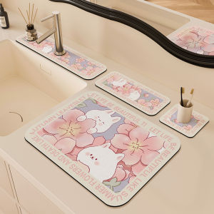 Cartoon Water Draining Pad Diatom Mud Absorbent Pad Bathroom Countertop Protective Pad Faucet Water Control Pad Wash Teacup Mat