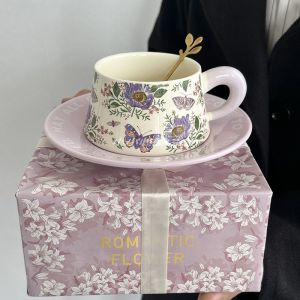 French Vintage Gesang Flower Ceramic Mug Afternoon Tea Cup Gift Box Elegant Handmade Craftsmanship 260ml Coffee Cup