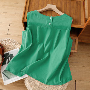 Summer Cotton Linen Sleeveless Vest Womens Clothing Middle-Aged Ladieswear Pure Color Casual Versatile Loose Slim Looking Linen Sling Tops