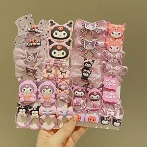 18pcs/set Kuromi Hair Ties Ponytail Anime Hair Ring Childrens Hair Rope Accessories for Girl Gift