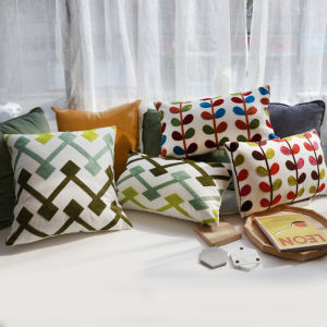 March Pastoral Cotton Cushion Cover Embroidered Flower Waist Pillow Geometric Pattern Ideal for Office Siestas and Bedrooms