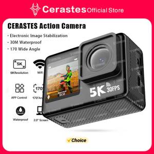 CERASTES Action Camera 5K 4K 60FPS WiFi Anti-shake Dual Screen 170° Wide Angle 30m Waterproof Sport Camera with Remote Control