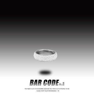 แฟชั่น Barcode Cuban แหวนเพชรเต็มสําหรับผู้ชาย INS อินเทรนด์ Hip Hop บุคลิกภาพนิ้วเดียวขนาดใหญ่แหวนไทเทเนียมเหล็ก