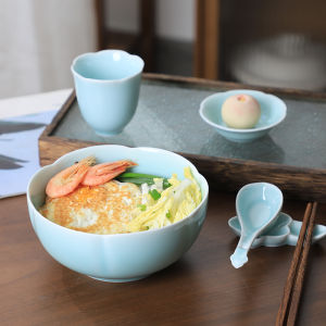 Large Ceramic Soup Bowl 6.5 Inch Blue Porcelain Feng Song Style Lotus Mouth Chinese Style Bowl for Home Use New 2025