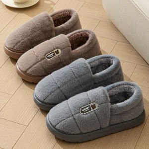 New Mens Cotton Slippers Warm Thick Sole Anti-Slip Fleece Slippers