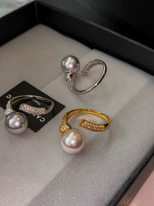 Flashy Silver Zircon Open Ring with Pearl for Women Elegant Luxury Design Fashionable Jewelry Ring for Everyday Wear