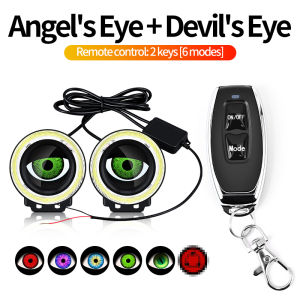 KEVANLY | 3.5Inch Motorcycle LED Devil Eyes Fog Light 6/32/82 Modes APP Remote Auxiliary Headlamp Angel Eyes Motorcycle Decorative Light