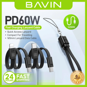 BAVIN CB396 60W PD Fast Charging Mini Lanyard Data Cable Type-C to Type-C & Type-C to iPh Suitable for Phone & Powerbank