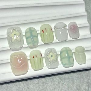 Spring Flower Cute Short Handmade Press On Nails Dopamine Cute Blush Nail Art Sweet Playful Reusable Fake Nails Girl Gift