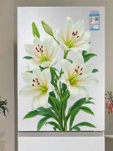 Waterproof Self-adhesive Lilies Stickers for Fridge Modern Simple Style Fresh Flower Decorative Pictures Door of Double Door Refrigerator