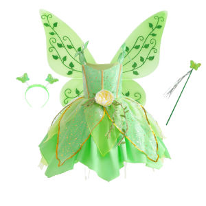 Summer Girls Tinkerbell Fairy Dresses Up for Girls Costume Kids Cosplay Flower Fairy Princess Clothes Christmas Party Outfit