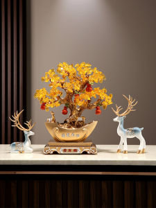 Peinali Returned to Pachira Macrocarpa Money Tree Bring In Wealth and Treasure Deer New Chinese Style Decoration Office Front Desk Opening Gift