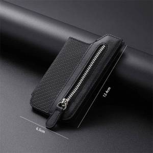 Simple Creative Mobile Phone Card Holder with Zipper Left Right Flip Cover Multi Card Stand Back Paste Sticky Note Wallet