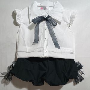 SETELAN ANAK PEREMPUAN IMPORT MURAH KOREAN STYLE KEMEJA KUTUNG BOW TIE CELANA PENDEK BALON