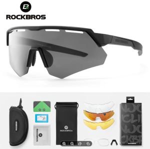 ROCKBROS đi xe đạp Shades hoán đổi cho nhau Kính râm thể thao ngoài trời Windproof thoải mái Kính Đạp xe bền nhẹ Kính đi xe đạp phân cực với 4 ống kính phụ kiện xe đạp
