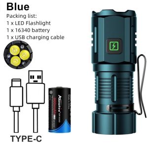 Alonefire | 3Led Mini Small Flashlight USB Rechargeable Portable Pocket Torch Magnet Outdoor Trave Hiking Camping Home Work Car Repair Light