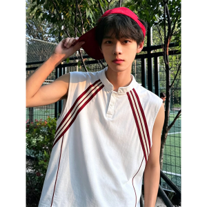 CHENMU | Henley Collar Colorful Stripes Summer Stylish Mens Tank Top