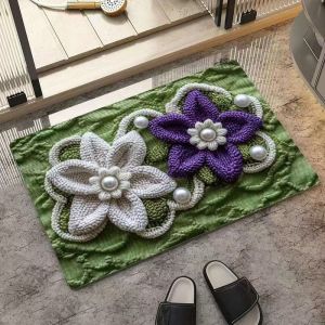 Thảm Tắm Chống Trượt Thêu Hoa Huệ 3D VIKAMA Thấm Hút Họa Tiết Hoa Cổ Điển Thảm Trải Sàn Phòng Tắm Lối Vào Nhà Trang Trí Nhà Cửa Giặt Máy Được