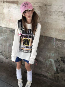 American Retro Letter Sleeve T-Shirts Women Spring Autumn Casual Loose Design Versatile Loose Fit College Style Slimming Top