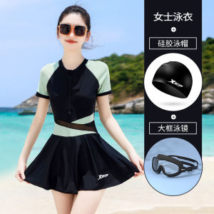 XTEP 2025 Womens One-Piece Swimsuit Sweet Professional Personality Vacation Style round Neck Chlorine Resistant Breathable