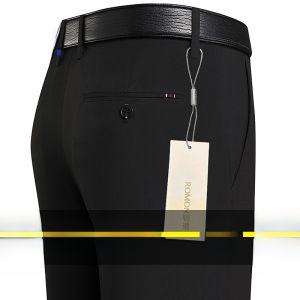 ROMON | Lormen Mens Summer Thin Loose Straight Leg Casual Ice Silk Long Pants Business Casual Polyester Blend Dad Trousers