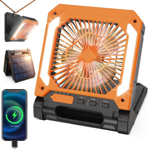 Portable Solar Camping Fan with Light3Speeds Rechargeable 10000mAh Battery Powered&Timer&Hook&PowerBank for Hiking Picnic RV