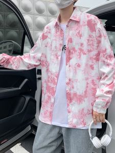 INS Tie-Dye Long Sleeves Shirt Men Autumn New Arrival Couple Loose Flower Cardigan Shirt Mens Handsome Casual Outwear
