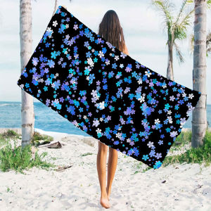 Blue Sakura Floral Print Quick Drying Microfiber Beach Towel Lightweight for Swimming Camping Yoga - Bath Towel