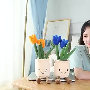 33CM Cây Hoa Tulip Sống Động Như Thật Đồ Chơi Nhồi Bông Mềm Mại Hoa Trong Chậu Để Kệ Sách Polyester PP Cotton Filled Quà Tặng Cho Lứa Tuổi 6-12