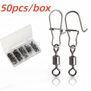 50pcs Eight Ring Stainless Steel Snap on Fishing Bait Connector Bearing Rolling Rotating Snap on Fishing Bait Hook Accessories