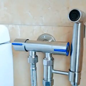 Kran Shower Double Stop Kran Cabang Kanan Kiri Stainless Steel Termurah