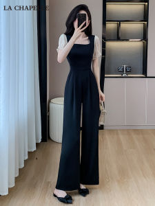La Chapelle French Style High Waist Black One Piece Pants Womens Fashionable Elegant Wide Leg Jumpsuit Set Spring 2024