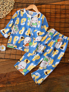 Spring Childrens Cotton Silk Sleepwear Long Sleeve Thin Home Clothes Set for Boys And Girls Baby Comfortable Breathable Air Conditioner Suit